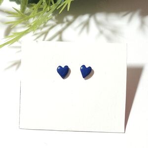 Vintage Dainty Blue Enamel Heart Stud Earrings Minimalist Earrings